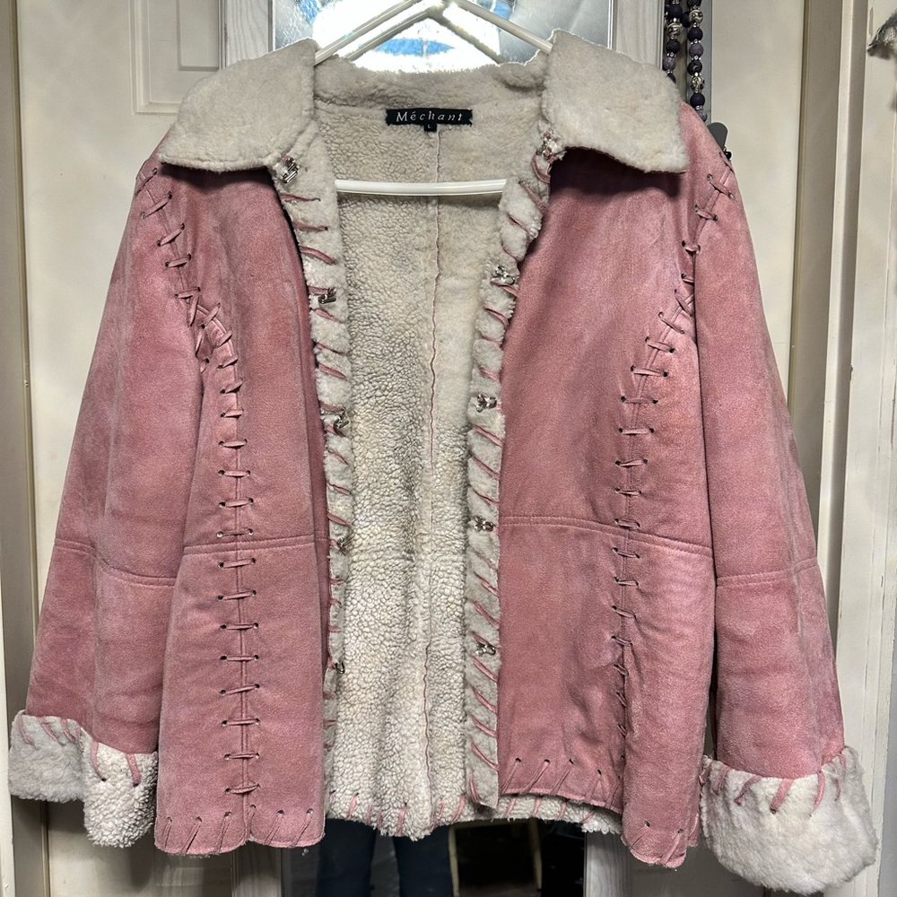 Pink suede leather jacket